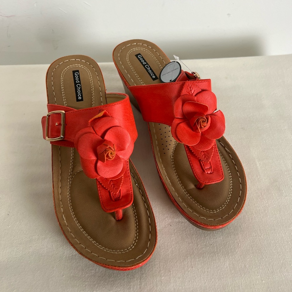 Good Choice Orange Flora 2 Wedge Sandals